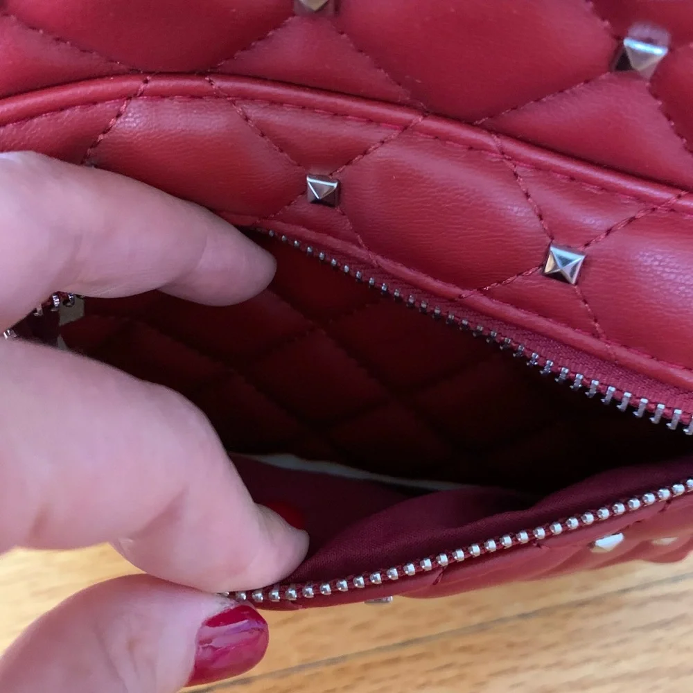 Badgley Mischka Vegan Leather Red Mini Studded Backpack NWT. - Picture 3 of 16